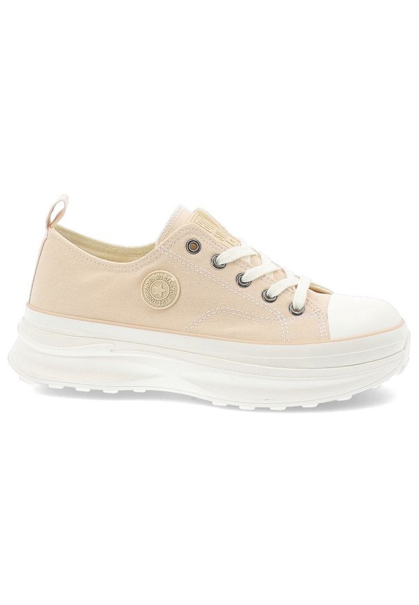Big-Star - Beżowe Sneakersy Big Star Sportowe Obuwie Damskie. Okazja: na co dzień. Zapięcie: sznurówki. Kolor: beżowy. Materiał: materiał, guma