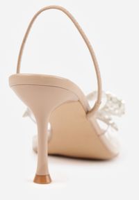 Born2be - Ciemnobeżowe Eleganckie Sandały Transparentne VICES na Szpilce z Kokardą z Cyrkoniami Pirera. Okazja: na komunię, na wesele, na studniówkę, na ślub cywilny. Zapięcie: pasek. Kolor: beżowy. Obcas: na szpilce. Styl: elegancki #8