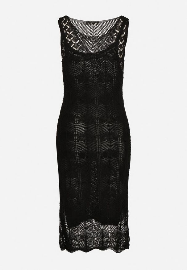 Born2be - Czarna Sukienka Bodycon z Ażurowej Dzianiny z Halką w Komplecie Willowas. Okazja: na co dzień. Kolor: czarny. Materiał: dzianina. Wzór: ażurowy. Typ sukienki: bodycon. Styl: elegancki, casual
