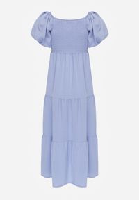 Renee - Jasnoniebieska Sukienka z Wiskozy o Rozkloszowanym Kroju z Bufiastymi Rękawkami Rosena. Kolor: niebieski. Materiał: wiskoza. Długość rękawa: krótki rękaw. Sezon: lato. Typ sukienki: rozkloszowane. Długość: maxi #4