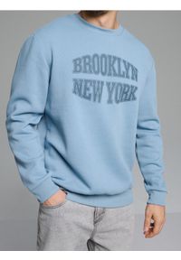 Sinsay - Bluza crewneck z napisem - niebieski. Kolor: niebieski. Wzór: napisy #1