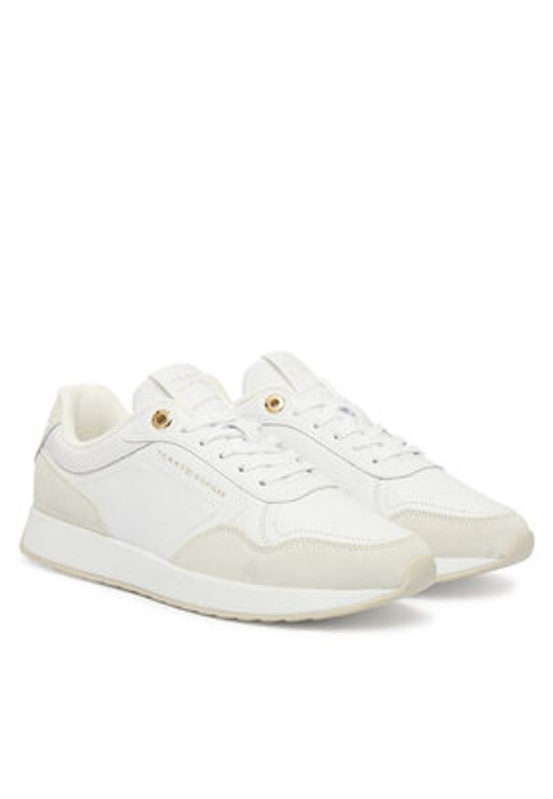 TOMMY HILFIGER - Tommy Hilfiger Sneakersy Monogram Mix Material Runner FW0FW09267 Biały. Kolor: biały. Materiał: zamsz, skóra