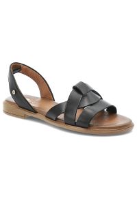 Sandały damskie Armodo, cholewka skóra naturalna płaski fason krzyżujące się paski otwarty nosek niski obcas klasyczna podeszwa, czarny, 40476. Nosek buta: otwarty. Zapięcie: pasek. Kolor: czarny. Materiał: skóra. Wzór: paski. Obcas: na obcasie. Styl: klasyczny. Wysokość obcasa: niski #7