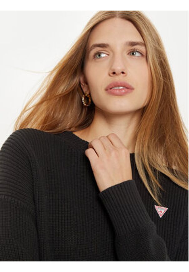 Guess Jeans Sweter W4BR08 Z3HM1 Czarny Regular Fit. Kolor: czarny. Materiał: bawełna