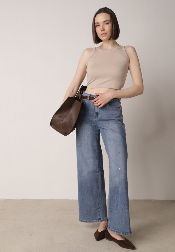 Born2be - Beżowy Top z Prążkowanego Materiału Zitessa. Okazja: na co dzień. Kolor: beżowy. Materiał: prążkowany, materiał. Długość rękawa: na ramiączkach. Styl: casual, klasyczny, elegancki