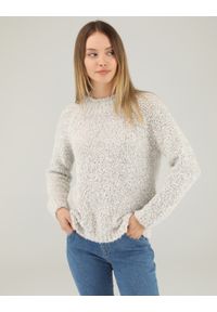 Unisono - BEŻOWY SWETER BOUCLE. Kolor: beżowy. Materiał: dzianina. Długość rękawa: długi rękaw. Długość: długie