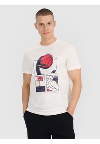 4f - 4F T-shirt regular z nadrukiem męski - biały XXL. Okazja: na co dzień. Kolor: biały. Materiał: bawełna, materiał, jersey. Długość rękawa: krótki rękaw. Długość: krótkie. Wzór: nadruk. Styl: klasyczny, sportowy, casual