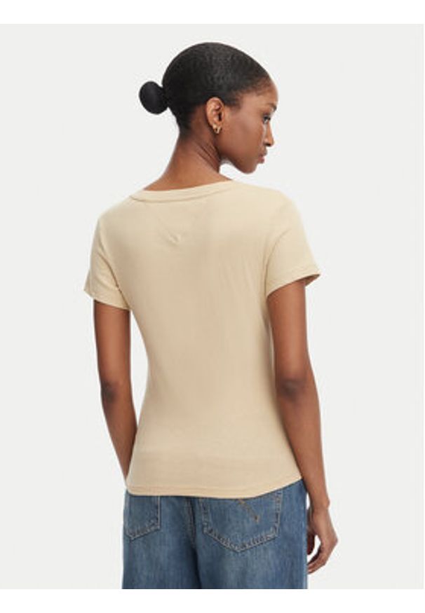 Tommy Jeans T-Shirt DW0DW20458 Beżowy Slim Fit. Kolor: beżowy. Materiał: bawełna