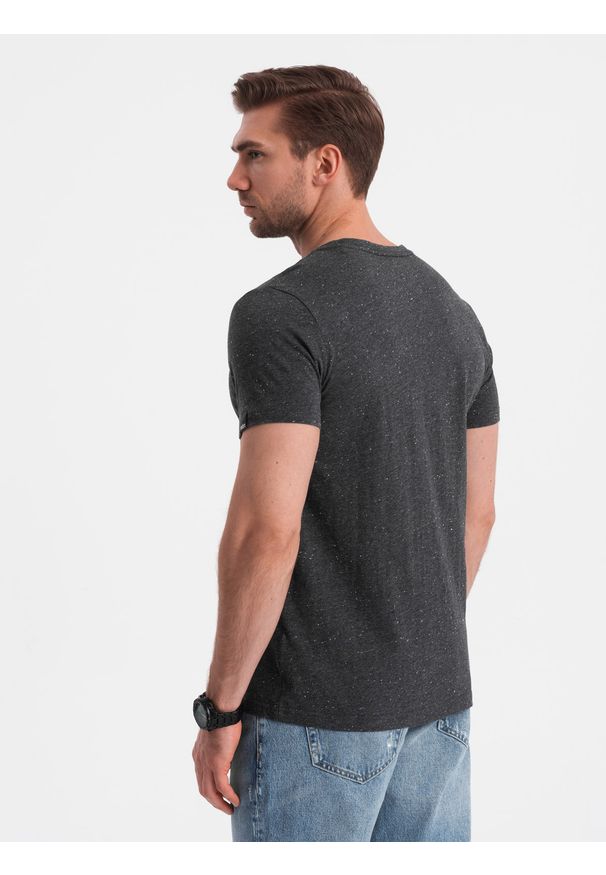 Ombre Clothing - T-shirt męski z ozdobnym efektem confetti - czarny V5 OM-TSCT-0178 - L. Okazja: na co dzień. Kolor: czarny. Materiał: bawełna. Wzór: jednolity. Styl: casual
