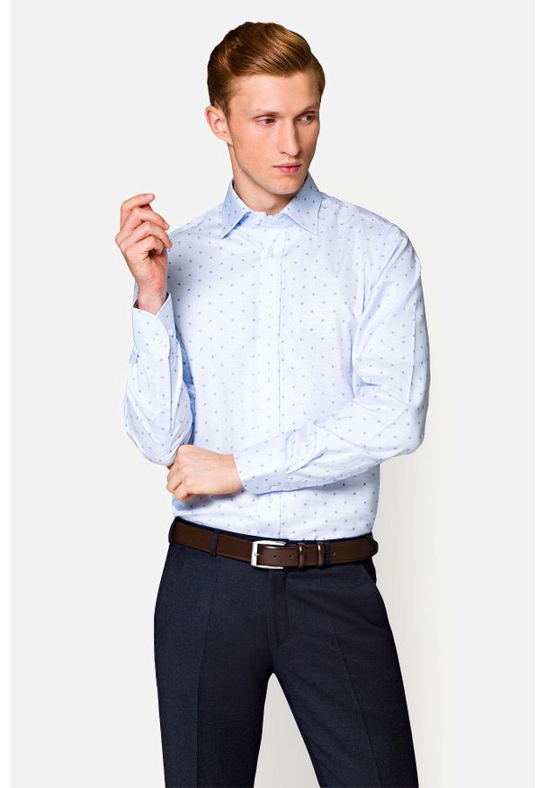Lancerto - Koszula Błękitna w Kwiaty Nina. Kolor: niebieski. Materiał: bawełna, tkanina, jeans. Wzór: kwiaty