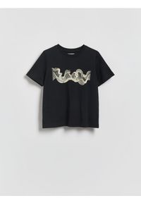 Reserved - T-shirt z nadrukiem - czarny. Kolor: czarny. Materiał: bawełna. Wzór: nadruk