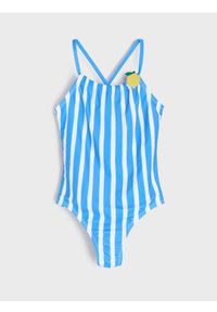 Sinsay - Strój kąpielowy jednoczęściowy w paski z motywem cytryny - niebieski. Kolor: niebieski. Wzór: paski #1