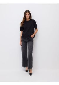 Reserved - Jeansy straight z aplikacjami - czarny. Kolor: czarny. Wzór: aplikacja #1