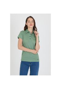 WOOLONA - Koszulka Polo Damska 100% Merino Woolona. Typ kołnierza: polo. Kolor: zielony