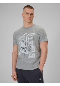 4f - 4F T-shirt regular z nadrukiem męski - szary M. Okazja: na co dzień. Kolor: szary. Materiał: dzianina, bawełna, materiał. Wzór: nadruk. Styl: casual #1