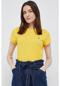 Polo Ralph Lauren t-shirt bawełniany 211847073016 kolor żółty. Okazja: na co dzień. Typ kołnierza: polo. Kolor: żółty. Materiał: bawełna. Długość rękawa: krótki rękaw. Długość: krótkie. Wzór: aplikacja. Styl: casual #3