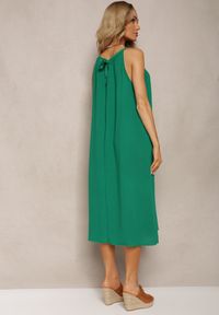 Renee - Zielona Rozkloszowana Sukienka na Ramiączkach z Wiskozy z Wiązaniem na Szyi Biodelia. Okazja: na imprezę, na co dzień. Kolor: zielony. Materiał: wiskoza. Długość rękawa: na ramiączkach. Wzór: gładki. Typ sukienki: rozkloszowane, proste. Styl: casual, elegancki, wizytowy #5