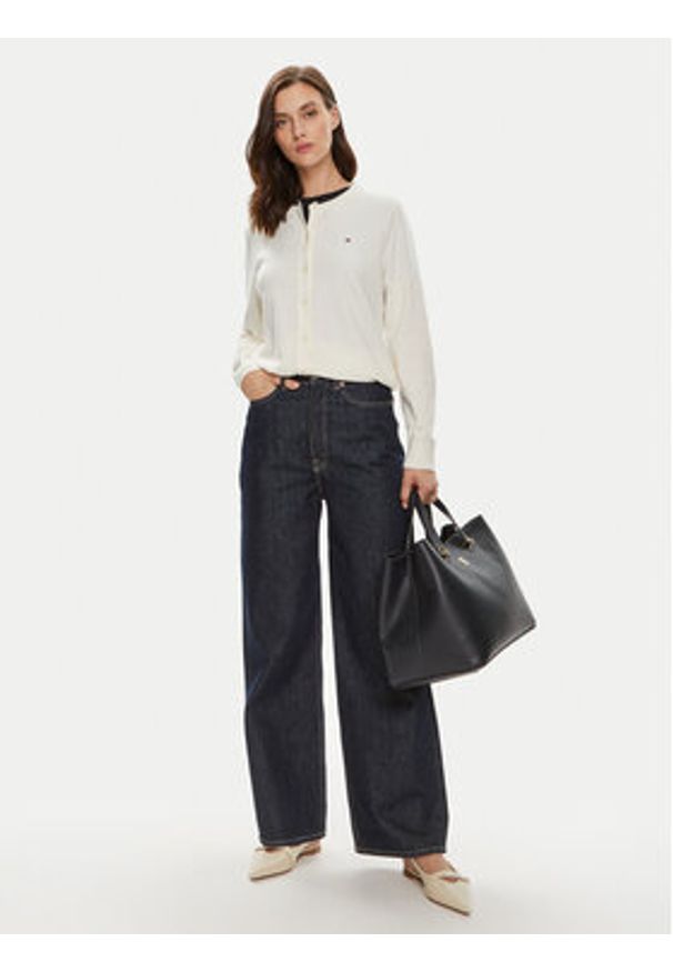 TOMMY HILFIGER - Tommy Hilfiger Kardigan WW0WW42370 Écru Regular Fit. Materiał: bawełna, syntetyk