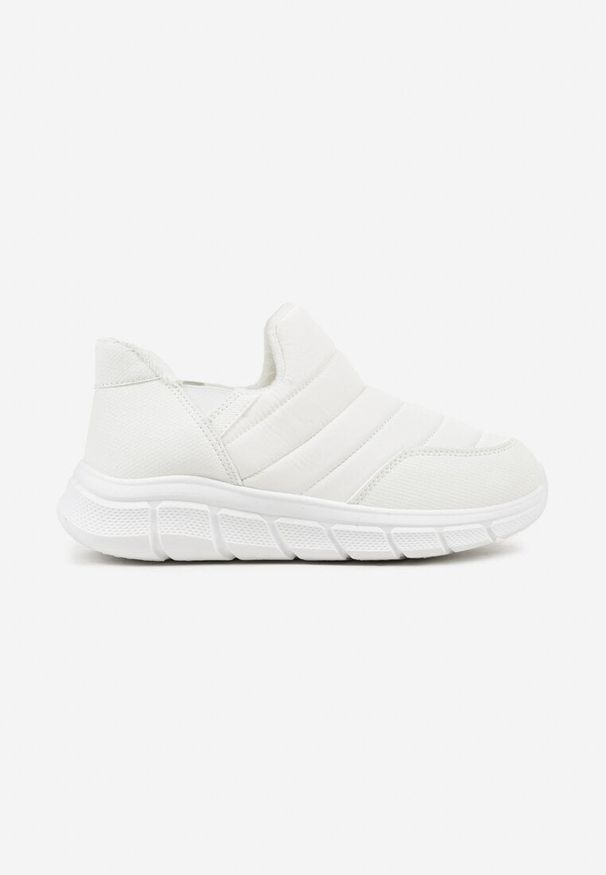Renee - Białe Sneakersy Śniegowce na Platformie z Tłoczeniem i Pikowaną Cholewką Vermina. Okazja: na co dzień. Kolor: biały. Materiał: dresówka. Szerokość cholewki: normalna. Obcas: na platformie