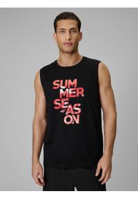 4f - 4F Koszulka bez rękawów regular z nadrukiem męska - czarna S. Kolor: czarny. Materiał: dzianina, bawełna. Długość rękawa: bez rękawów. Wzór: nadruk. Sezon: lato #1