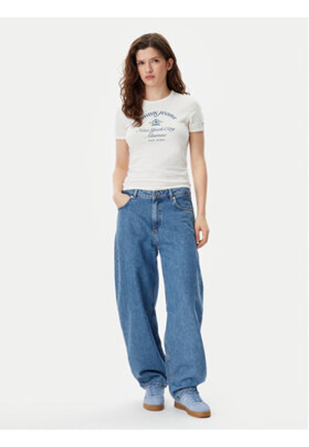 Tommy Jeans T-Shirt Nyc Ringer DW0DW20323 Écru Slim Fit. Materiał: bawełna