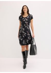 bonprix - Sukienka z dżerseju z mieszanki wiskozy. Kolor: czarny. Materiał: jersey, wiskoza. Długość rękawa: krótki rękaw. Wzór: nadruk, paski, gładki, grochy. Sezon: lato #2