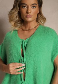 Renee - Zielona Narzutka Kamizelka Wiązana z Przodu z Domieszką Moheru Vikelira. Okazja: na co dzień. Kolor: zielony. Materiał: moher. Styl: elegancki, casual