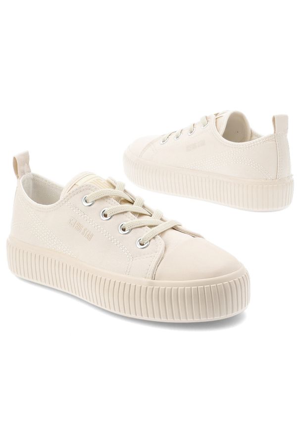 Big-Star - Trampki dziecięce Big Star, tekstylna cholewka sznurowany fason gruba ryflowana podeszwa minimalistyczny design, beżowe, TT374106. Okazja: na spacer, na co dzień. Zapięcie: sznurówki. Kolor: beżowy. Materiał: jeans. Szerokość cholewki: normalna. Sport: turystyka piesza