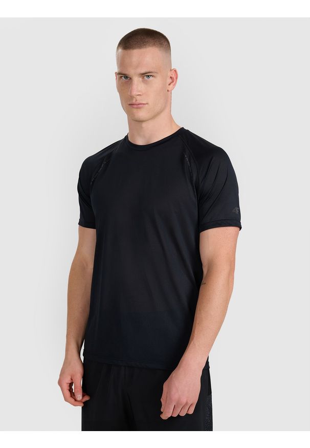 4f - 4F Koszulka do biegania szybkoschnąca męska - czarna S. Kolor: czarny. Materiał: włókno, skóra, materiał. Długość: krótkie