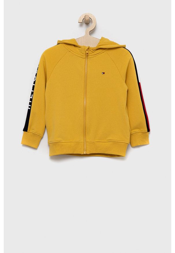 TOMMY HILFIGER - Tommy Hilfiger bluza kolor żółty z kapturem gładka. Okazja: na co dzień. Typ kołnierza: kaptur. Kolor: żółty. Długość rękawa: raglanowy rękaw. Wzór: gładki. Styl: casual