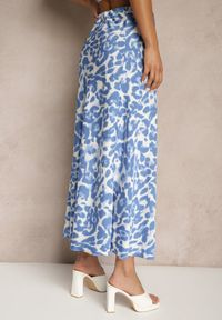 Renee - Niebiesko-Beżowa Panterkowa Spódnica z Wiskozy High Waist Fevirellea. Okazja: na co dzień, na spacer. Stan: podwyższony. Kolor: niebieski. Materiał: wiskoza. Wzór: motyw zwierzęcy. Styl: elegancki, casual #5