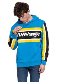 Wrangler - BLUZA WRANGLER B&Y HOODIE MEDITERRANEAN BLUE W6610HABR 112130642. Typ kołnierza: kaptur. Wzór: kolorowy #7