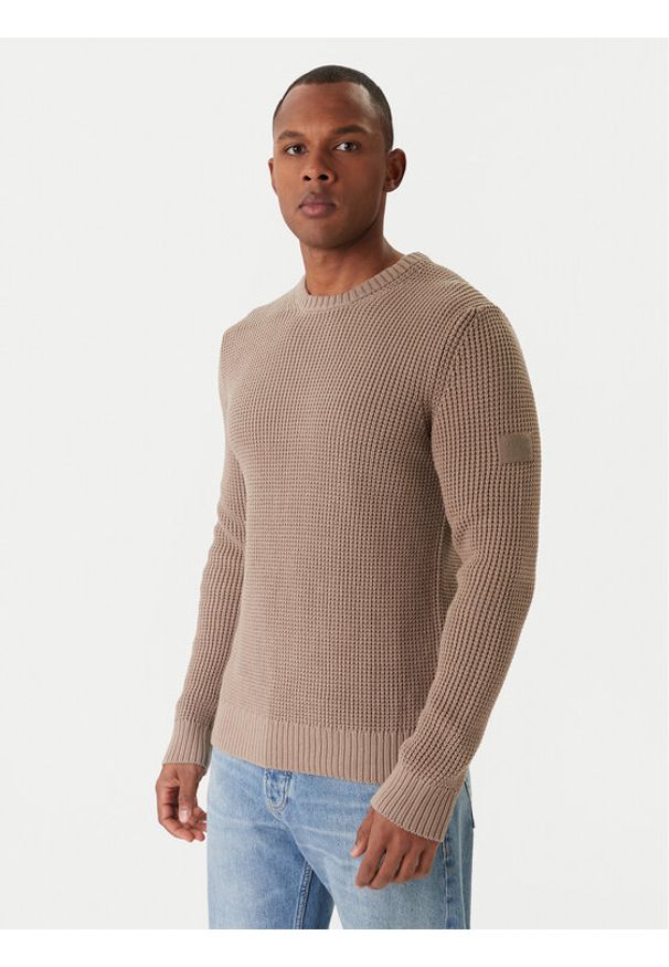 JOOP! Jeans Sweter Harono 30047662 Beżowy Modern Fit. Kolor: beżowy. Materiał: bawełna