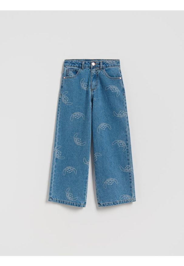 Reserved - Jeansy wide leg Lilo i Stitch - niebieski. Kolor: niebieski