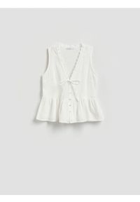 Reserved - Muślinowa bluzka - biały. Kolor: biały. Materiał: bawełna, tkanina #1