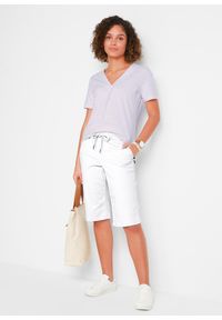 bonprix - Bermudy bawełniane z elastycznym paskiem. Kolor: biały. Materiał: bawełna. Długość: krótkie #3