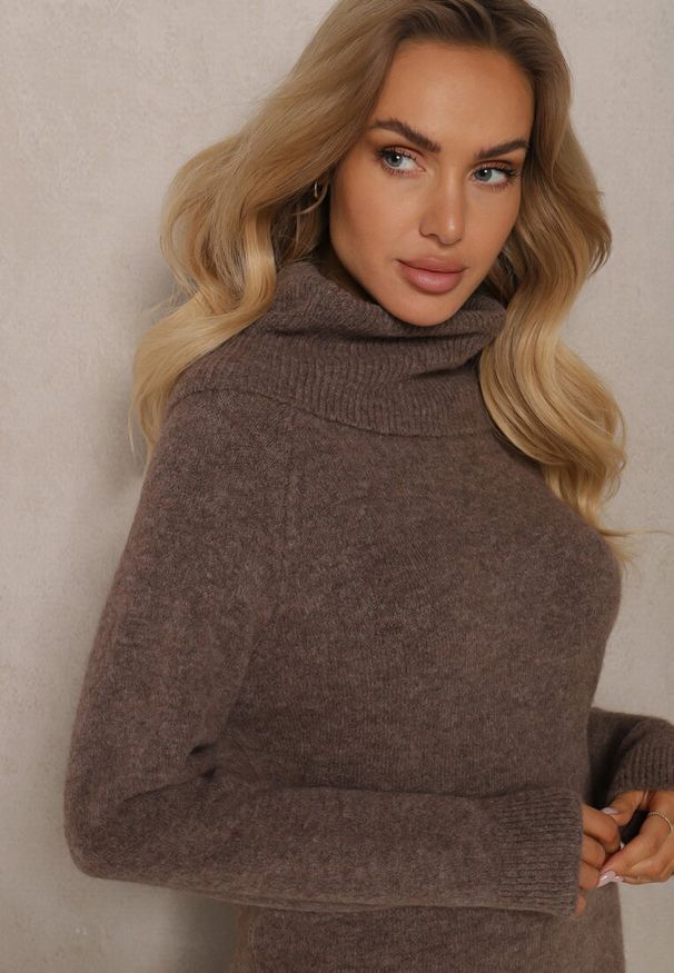 Renee - Brązowy Golf z Wełną Wiskozą i Wywiniętym Dekoltem Hedita. Okazja: na co dzień. Typ kołnierza: golf. Kolor: brązowy. Materiał: wełna, wiskoza. Styl: klasyczny, casual