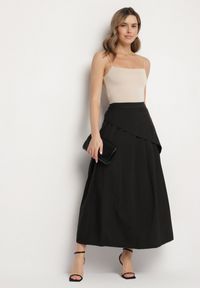 Born2be - Czarna Plisowana Spódnica z Wiskozą Bawełną i Ozdobną Falbaną Natielia. Okazja: na co dzień. Kolor: czarny. Materiał: bawełna, wiskoza. Styl: casual, elegancki #6