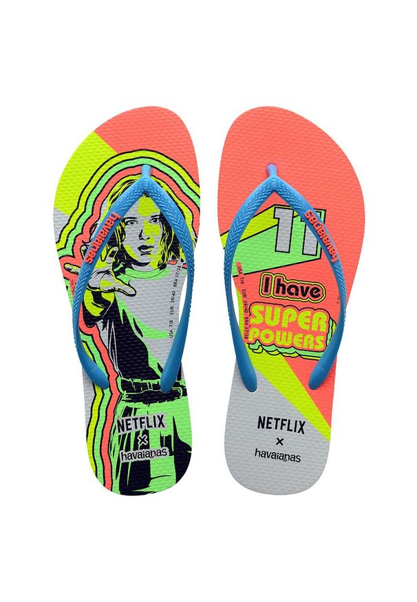 Havaianas Japonki Stranger Things damskie kolor turkusowy na płaskim obcasie. Kolor: turkusowy. Materiał: materiał. Obcas: na obcasie. Wysokość obcasa: niski