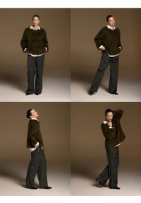 Reserved - Sweter z moherem - oliwkowy. Kolor: oliwkowy. Materiał: moher