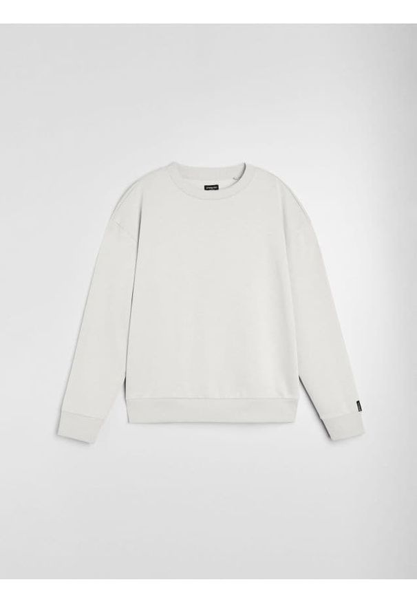 Sinsay - Bluza crewneck comfort fit z domieszką bawełny - kremowy. Kolor: kremowy. Materiał: bawełna