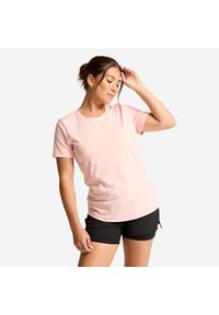 Decathlon - Koszulka fitness damska krótki rękaw Coolmax. Kolor: różowy. Materiał: poliester, bawełna, materiał. Długość rękawa: krótki rękaw. Długość: krótkie. Sport: fitness #1