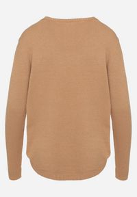 Born2be - Ciemnobeżowy Klasyczny Sweter z Ozdobnymi Haftami z Przodu Rerilaine. Okazja: do pracy. Kolor: beżowy. Materiał: jeans. Długość rękawa: długi rękaw. Długość: długie. Wzór: haft. Styl: klasyczny #7