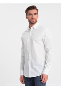 Ombre Clothing - Klasyczna męska bawełniana koszula SLIM FIT w mikro wzór - biała V1 OM-SHCS-0156 - XXL. Typ kołnierza: kołnierzyk klasyczny. Kolor: biały. Materiał: bawełna. Długość rękawa: długi rękaw. Długość: długie. Wzór: nadruk. Styl: klasyczny #2