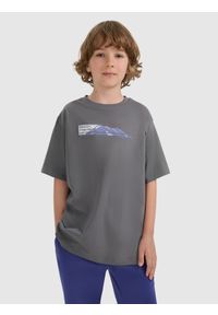 4f - 4F T-shirt oversize z nadrukiem chłopięcy - szary 164 (13-14 lat). Okazja: na co dzień, na uczelnię. Kolor: szary. Materiał: dzianina, materiał, dresówka, bawełna, skóra, jeans. Wzór: nadruk. Sezon: lato. Styl: casual #1