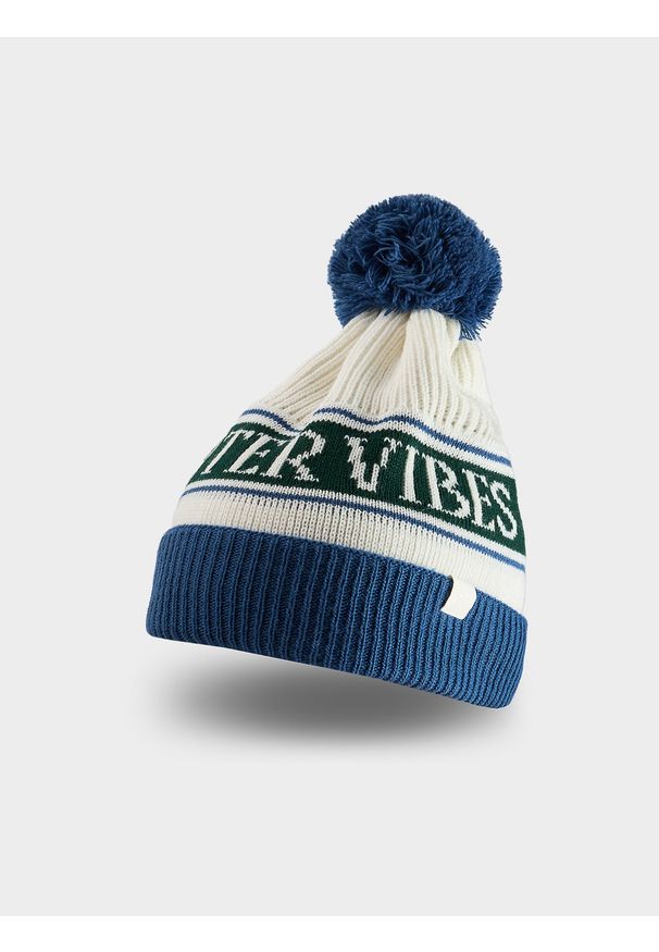 4f - 4F Czapka zimowa z pomponem chłopięca - granatowa Uniwersalny. Kolor: niebieski. Materiał: wełna. Sezon: zima. Styl: casual, sportowy