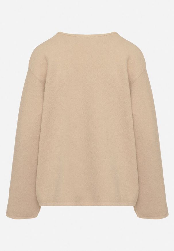 Born2be - Beżowy Kardigan z Wiskozą na Guziki Fannith. Okazja: na co dzień. Kolor: beżowy. Materiał: wiskoza. Wzór: aplikacja. Styl: casual, elegancki