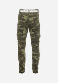Born2be - Ciemnozielone Spodnie Bojówki z Naszytymi Kieszeniami i Paskiem Siavera. Kolor: zielony. Wzór: aplikacja. Styl: militarny #6