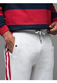 Ombre Clothing - Męskie spodnie dresowe z lampasami i ściągaczami na nogawkach – szary melanż V1 - Rozmiar: L. Kolor: szary. Materiał: dresówka. Wzór: melanż. Styl: retro, elegancki #6