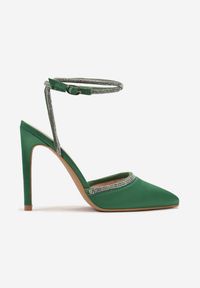 Born2be - Zielone Sandały na Szpilce Ozdobione Drobnymi Cyrkoniami Nolsara. Kolor: zielony. Wzór: aplikacja. Obcas: na szpilce #5